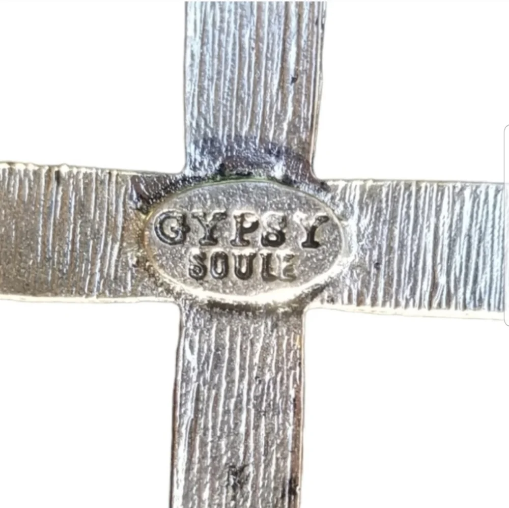 GYPSY SOULE TURQUOISE & SILVERTONED CROSS PENDANT SOUTHWEST NECKLACE